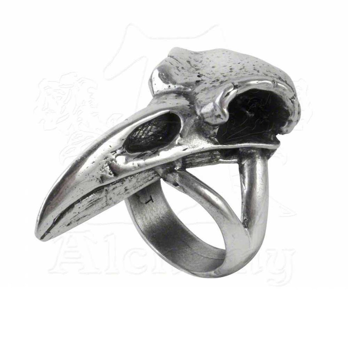 Alchemy Gothic Raven Skull Dames Ring - zilverkleurig - M