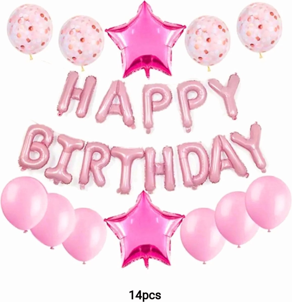 Happy Birthday Ballonnen Set/ Roze/ 14 Delig/ Gelukkige Verjaardag/ Party Decoratie Set/ Verjaardag Versiering Pakket/ Folieballon/ Verjaardagsfeestje Decoratie Set/ Luxe Complete Set/ Verjaardag/ Kinderen en Volwassenen Feestje Set…1 Pakket