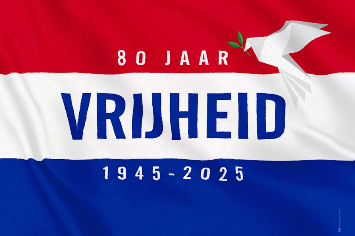 Vlag 80 jaar bevrijd Nederland 150x225 cm