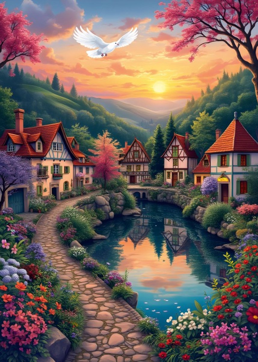 Alipson Puzzle legpuzzel The Village by the Lake - 500 stukjes.