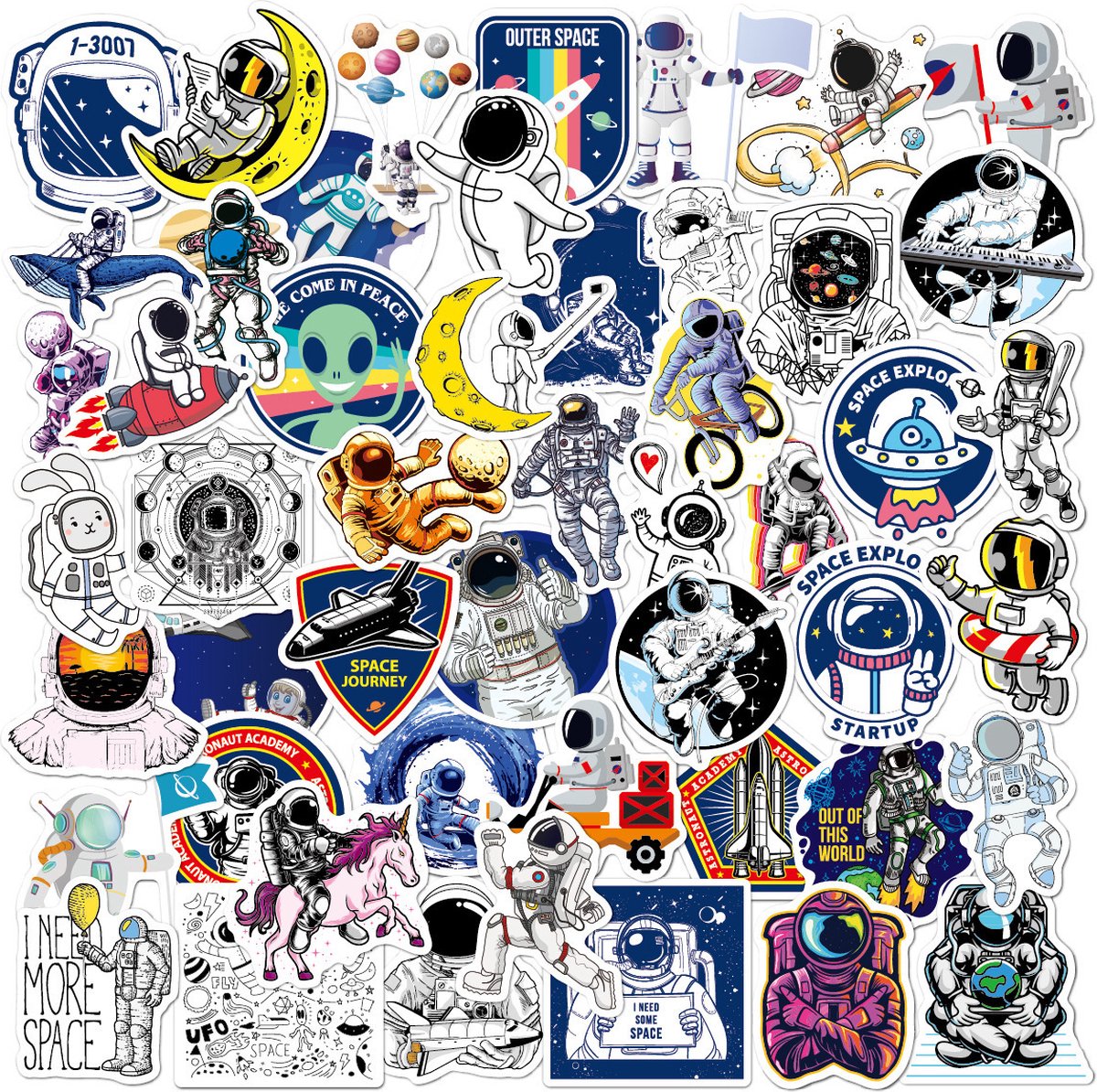 Astronaut Stickers 50 Stuks - Luxe Stickers - Skateboard Stikers - Laptop Stickers - Stickers Kinderen - Stickers Volwassenen - Stickervellen - Plakstickers - Stickers Koffers - Bullet Journal