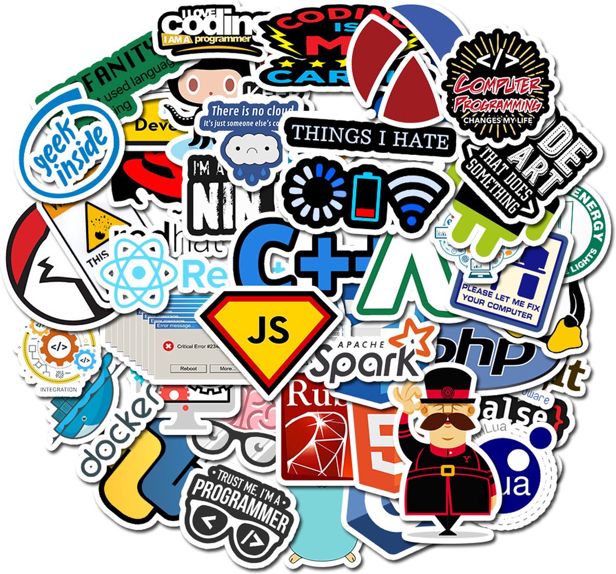 Coding Stickers 50 Stuks - Code - Hacker - Luxe Stickers - sticker voor laptop - Skateboard Stikers - Laptop Stickers - Stickers Kinderen - Stickers Volwassenen - Stickervellen - Plakstickers - Stickers Koffers - Bullet Journal