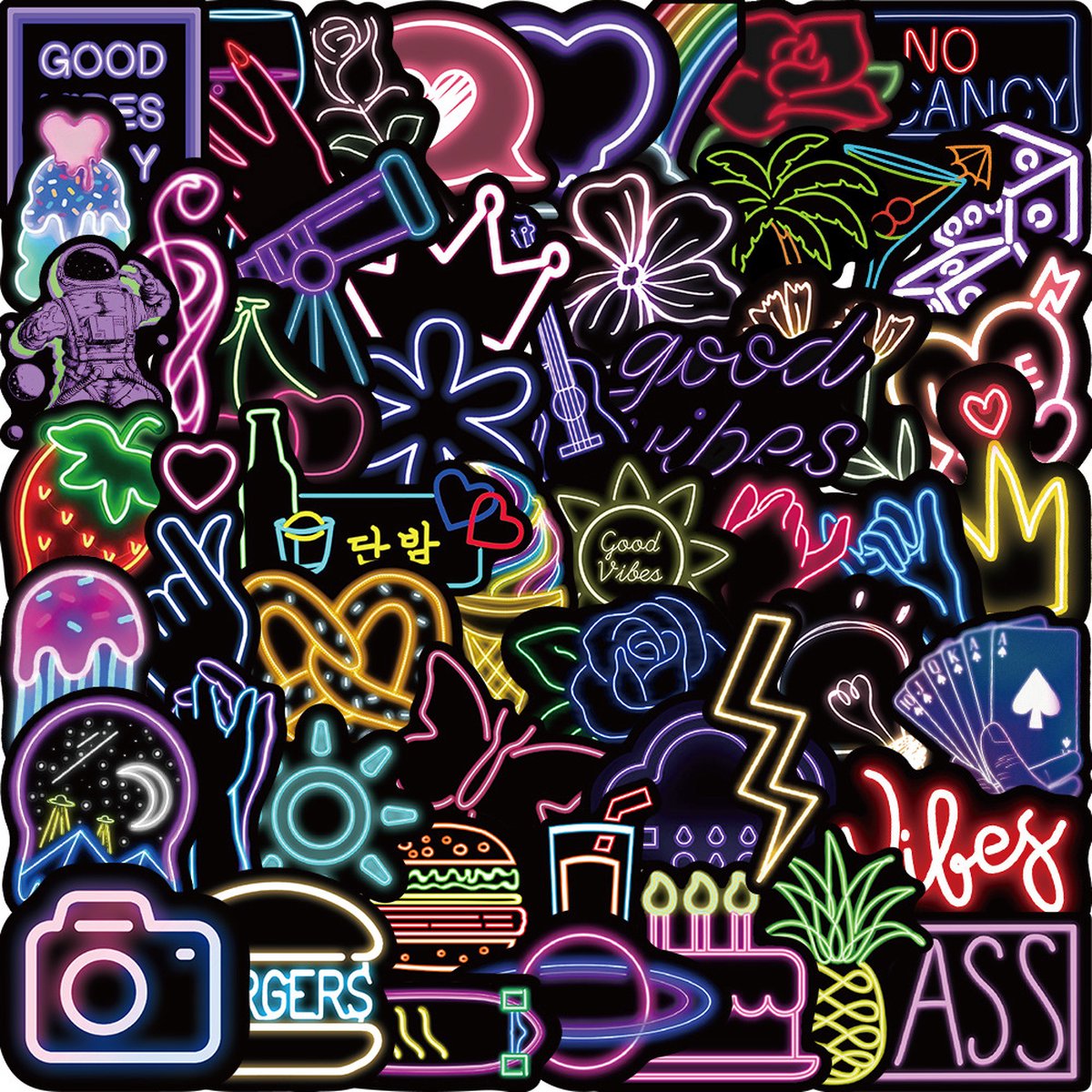 Neon Stikers 50Stuks - Stiker voor laptop - Laptop stikers - Stiker voor kinderen - Kinderstickers - Sticker voor koffer - Stiker voor beker - Stiker voor gittar - Stiker voor motor - Luxe Stikers