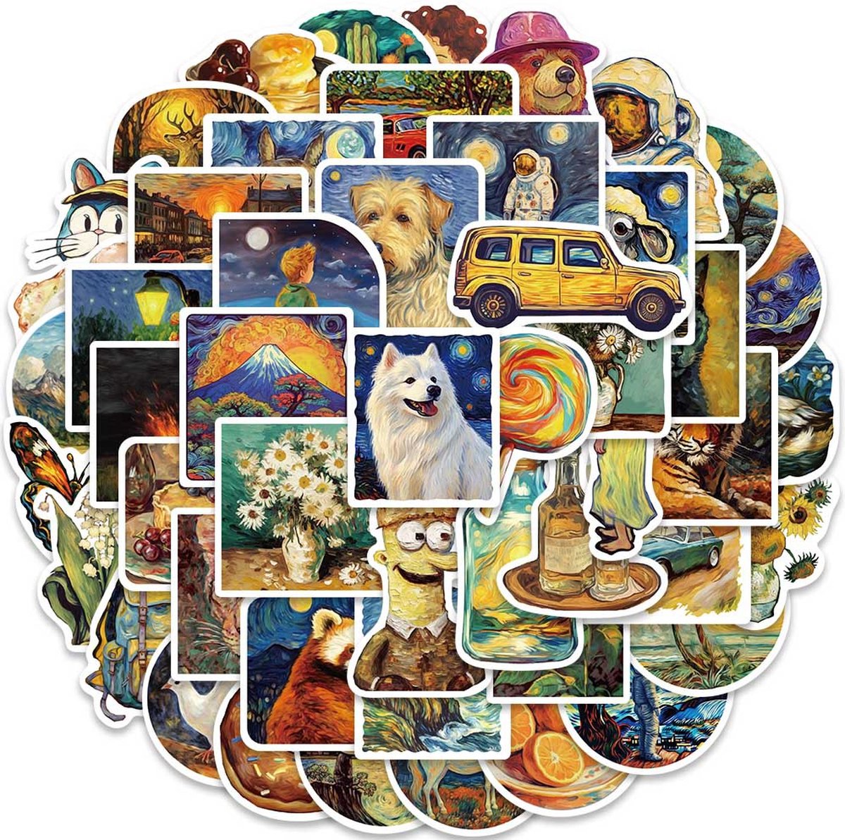 Van Gogh stijl Stickers 50 Stuks - Luxe Stickers - Skateboard Stikers - Laptop Stickers - Stickers Kinderen - Stickers Volwassenen - Stickervellen - Plakstickers - Stickers Koffers - Bullet Journal