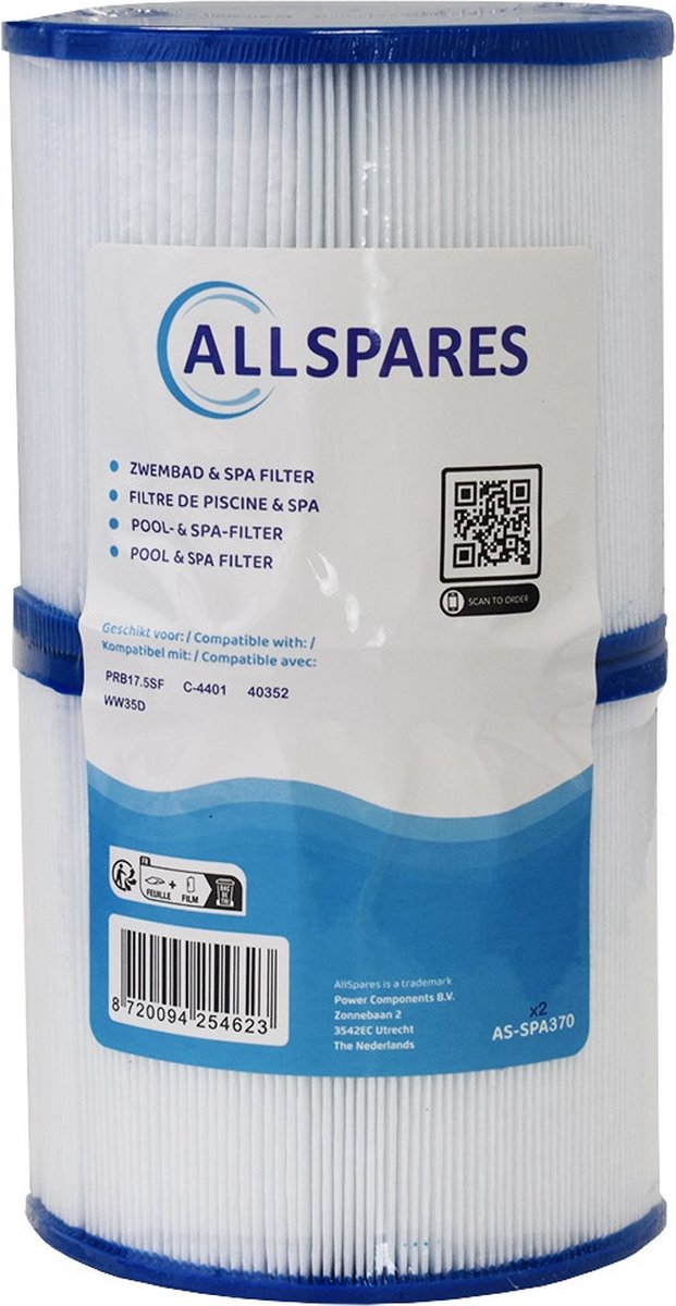 AllSpares Waterfilter (2x) voor Spa/Zwembad geschikt voor SC726 / 40352 / PRB17.5SF (Ø125x120mm)