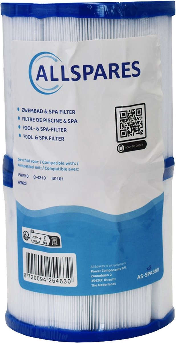 AllSpares Waterfilter (2x) voor Spa/Zwembad geschikt voor SC750 / 40101 / PWW10 (Ø100x100mm)