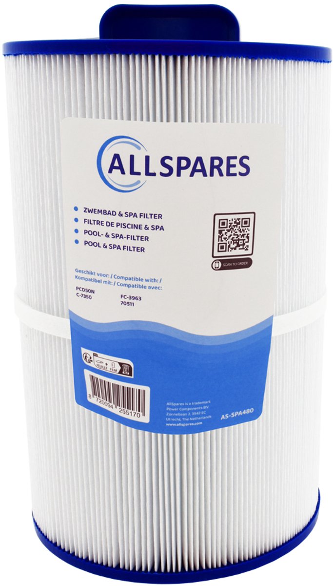 AllSpares Waterfilter voor Spa/Zwembad geschikt voor FC-3963 / C-7350 / PCD50N / 70511/ 1019401 / 73352 / CA50 (Ø178x273mm)