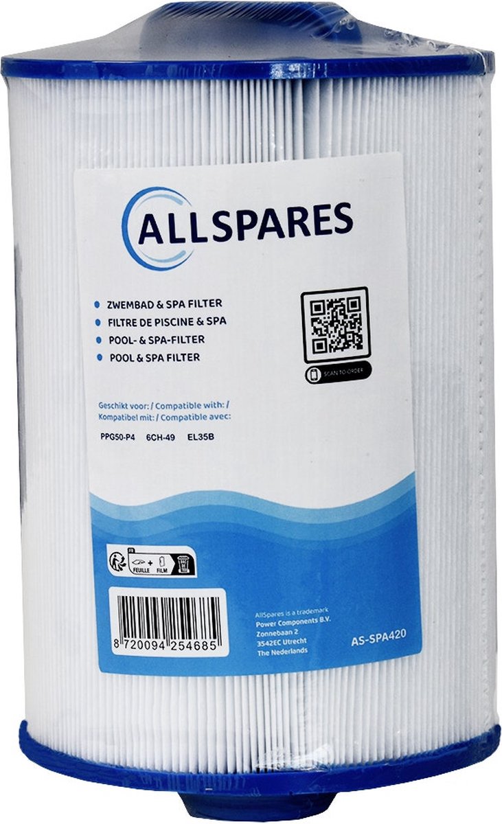 AllSpares Waterfilter voor Spa/Zwembad geschikt voor SC733 / 6CH-49 / FC-0314 (Ø147x209mm)