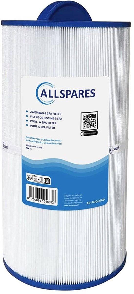AllSpares Waterfilter voor Zwembaden geschikt voor Filtrinov MX-18 / MX-25 (Ø175x390mm)