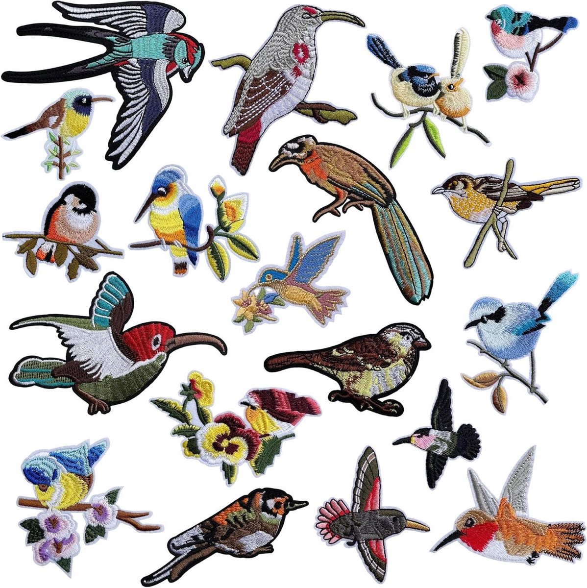 Allecta - Set van 19 opstrijkbare patches voor kleding - Vogel motieven - T-shirt, jeans, jas