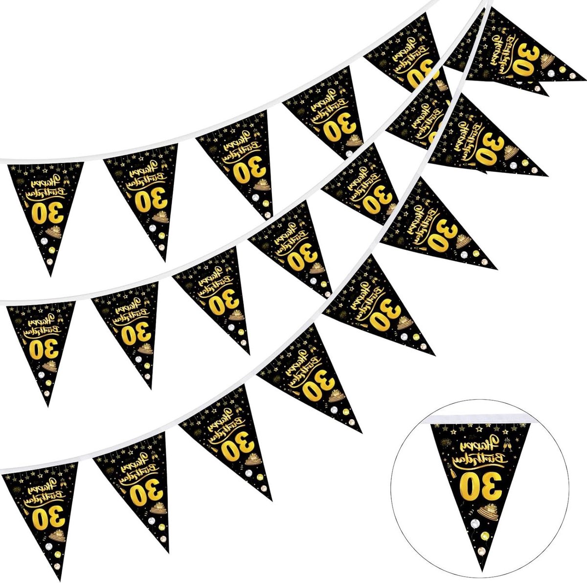 Allecta - Verjaardagsslinger 30 jaar voor mannen en vrouwen, stoffen decoratie, vlaggetjesslinger voor 30ste verjaardagen, Happy Birthday decoratie, tafeldecoratie voor 30e verjaardagviering.