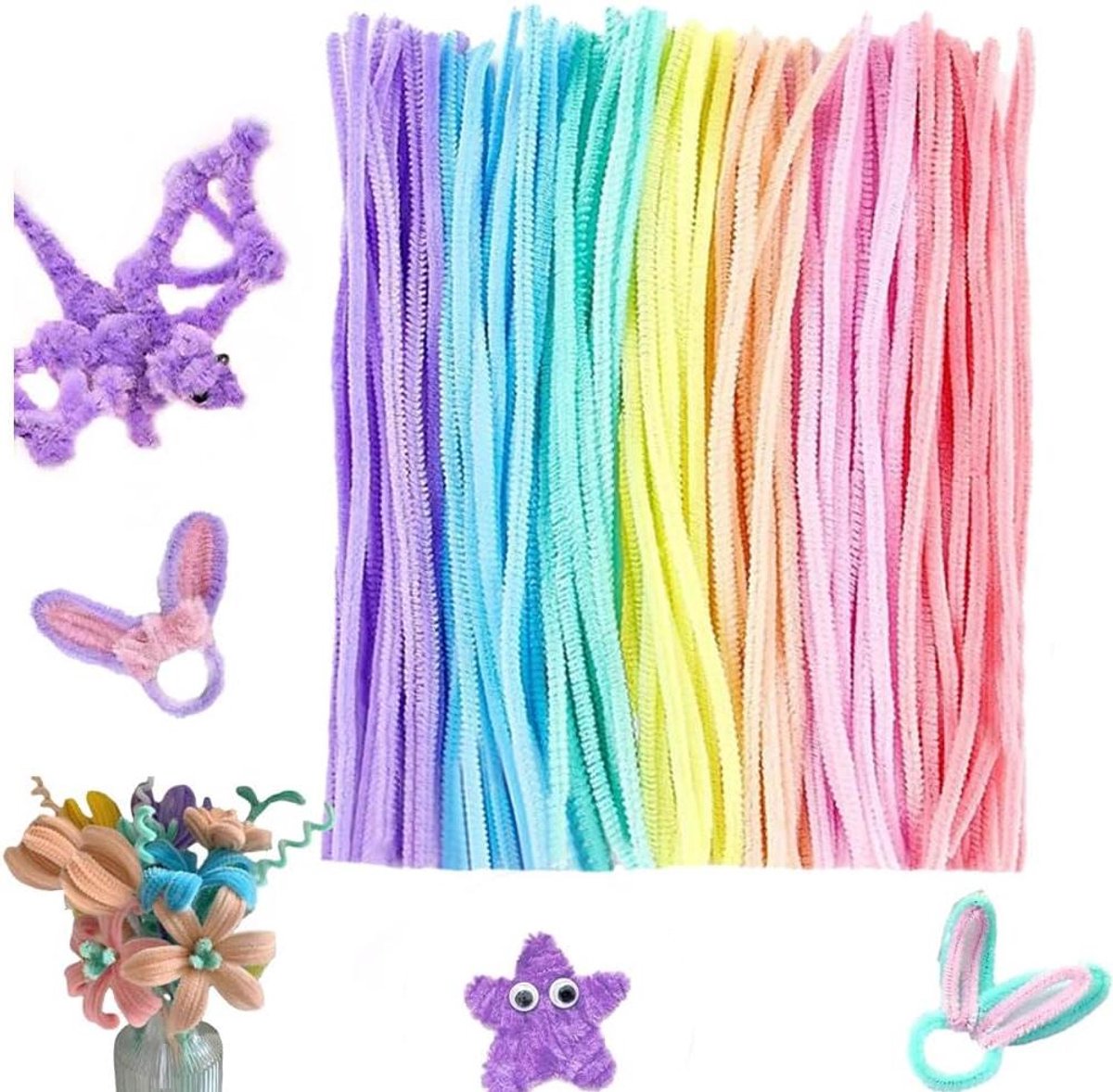 Allecto Plus - 100 stuks chenilledraad 30 cm knutselset kleurrijk twist-stick buigpluche decoratie macaron-kleur