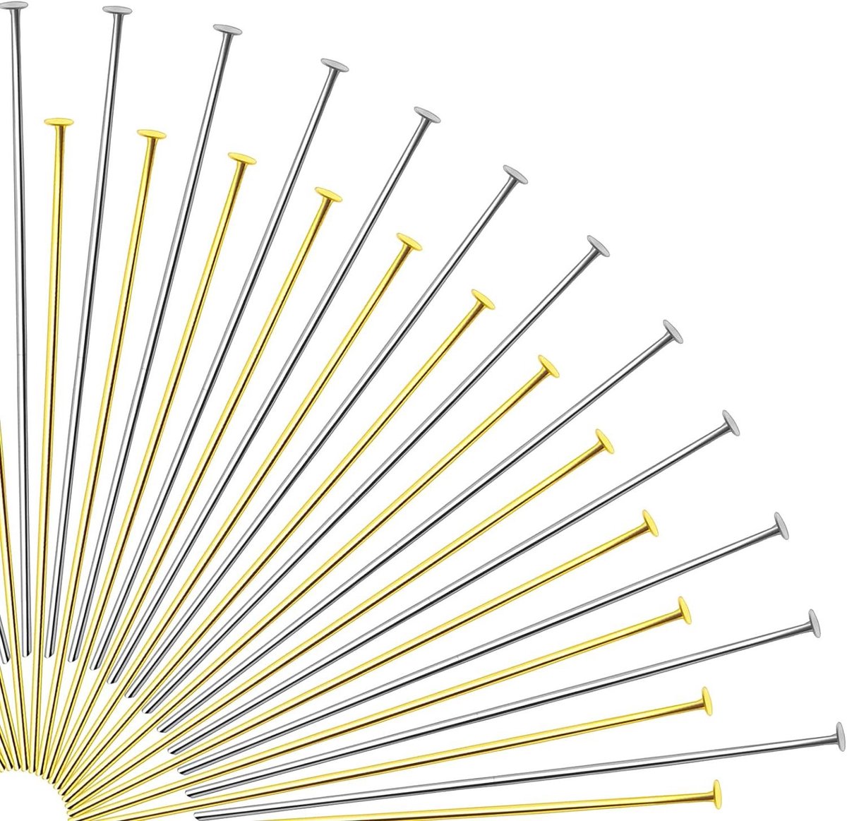 Allecto Plus - Naalden Stelen Platte Kop Stekers van Messing - 200 stuks 50 mm - Zilver Goud - Accessoires Maken Sieraden Handwerk