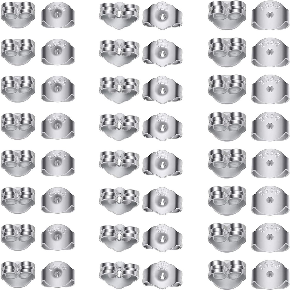 Allecto Plus - Oorbel Stoppers Vlinder Sluitingen in 3 Maten voor Sieraden Maken - Set van 30 Paar