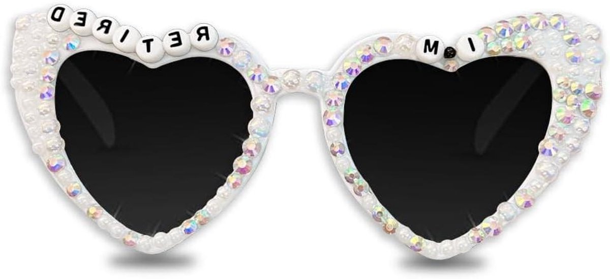 Allecto Plus - Pensioenfeest Decoratie met Hartvormige Zonnebrillen en Strass Kralen voor Vrouwen