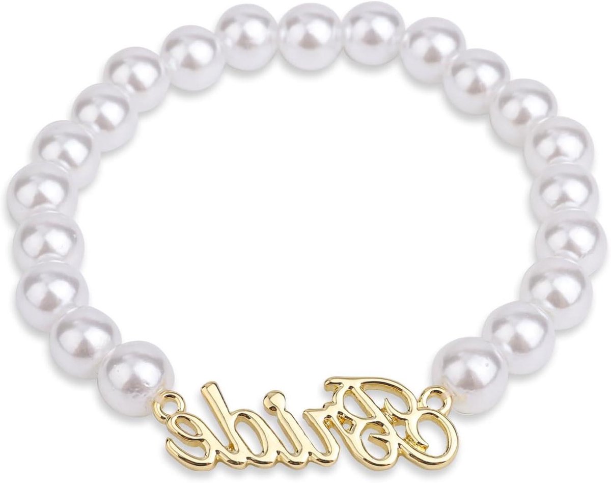 Allecto Plus - Prachtige Bruid Parel Kralen Armband met Bruid Armband - Bachelorette Armbanden - Sieraden voor Bruidsmeisje - Bruids Douche Gunst - Bruiloft Accessoire