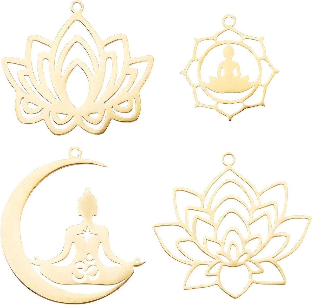  - Rvs Hangers Set van 4 Stuks - Gouden Lotus en Maan Charms - DIY Sieraden Maken - 1.5-1.6mm Gat FoNa Bloem Bengelen - Sieraden Charms - 201 Rvs - 4 Stijlen.