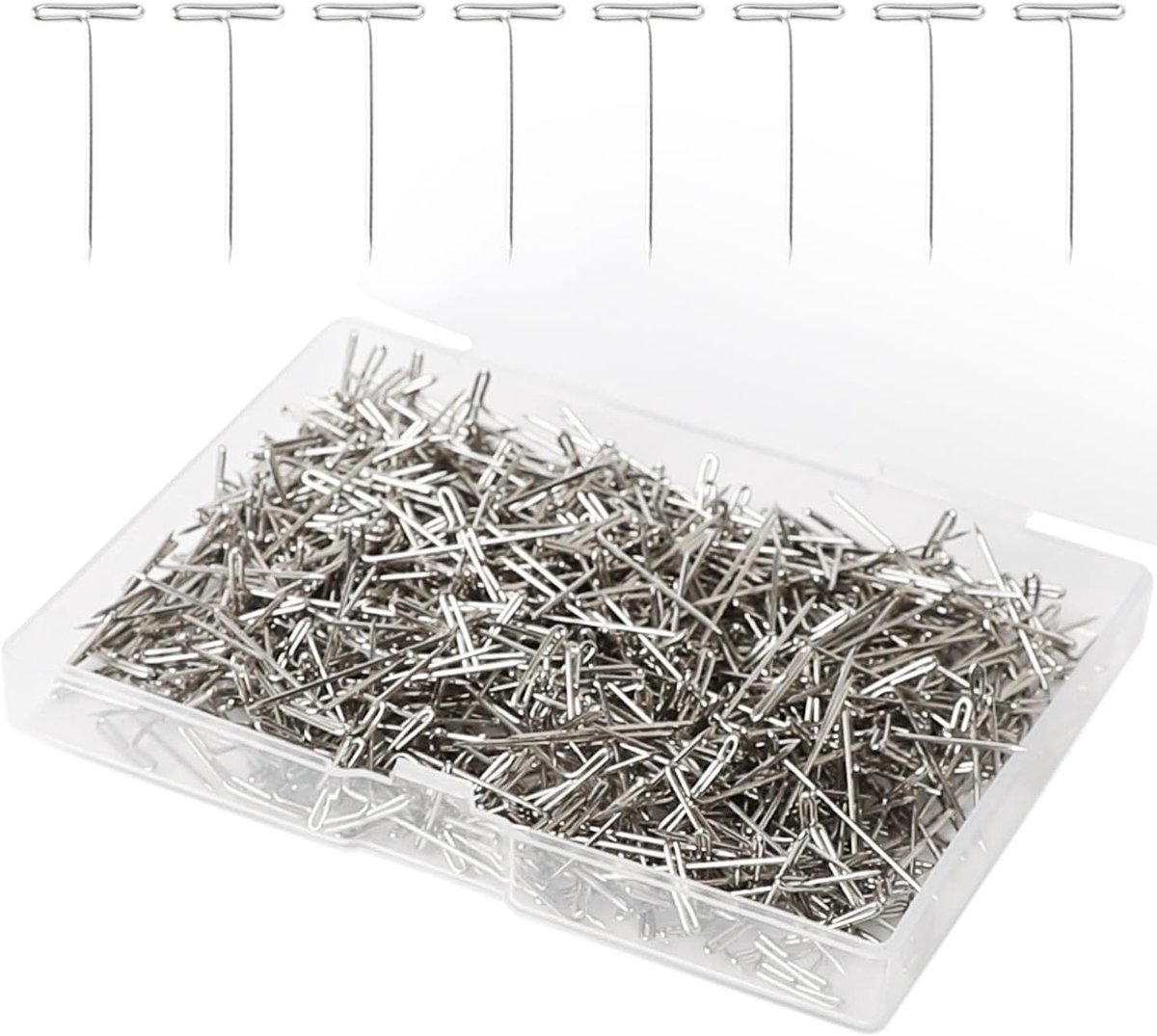 Allecto Plus - T-vormige pinnen 25 mm roestvrijstaal - Set van 500 stuks voor handwerk, breien, naaien en sieraden - Inclusief opbergdoos
