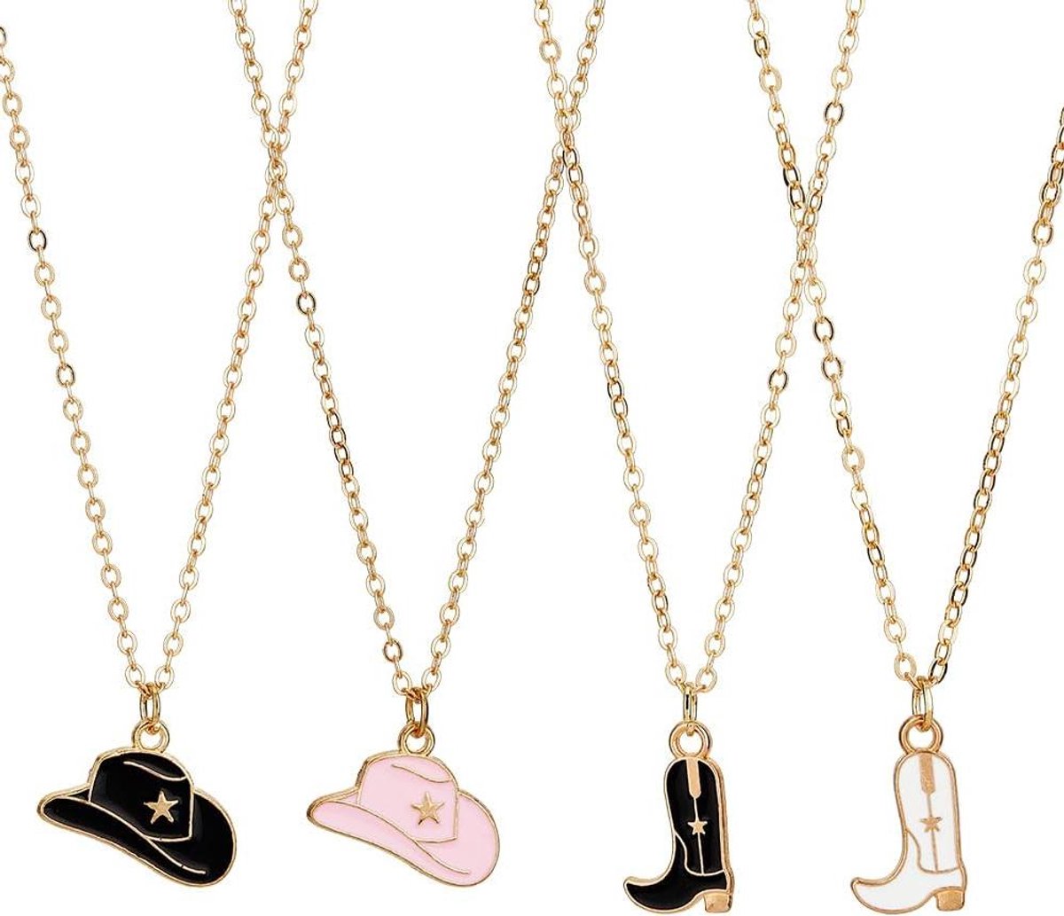 Allecto Plus - Vintage Verstelbare Ketting met Lucky Star en Hoed Hanger - Land Charms - Toeristische Paardenliefhebbers Gift