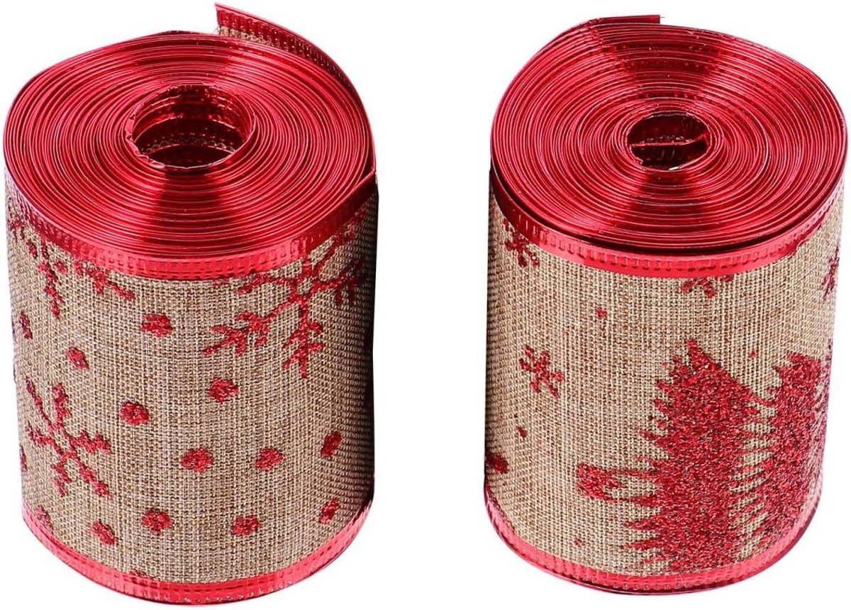 Allecto plus - 2 Rollen Kerstlint Afdrukken DIY Haar Boog Jute Canvas Grosgrain 6cm - Kerstdecoratie