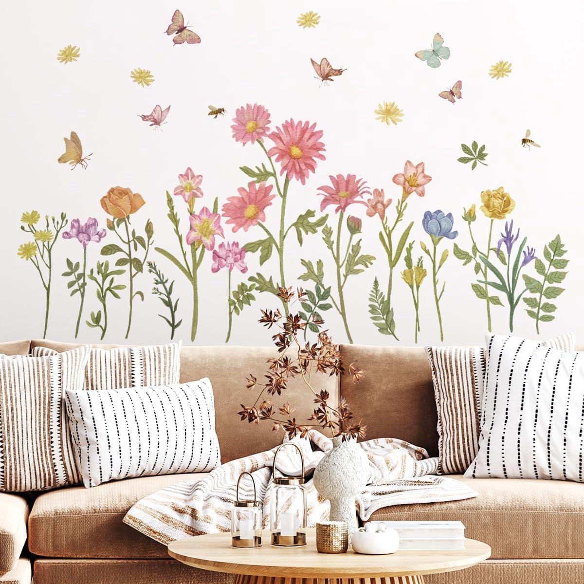 Allecto plus - Bloemen Muurstickers - Wildflower Thema - Meisjes Slaapkamer - Decoratie voor Baby Kwekerij - Badkamer - 75 Characters.