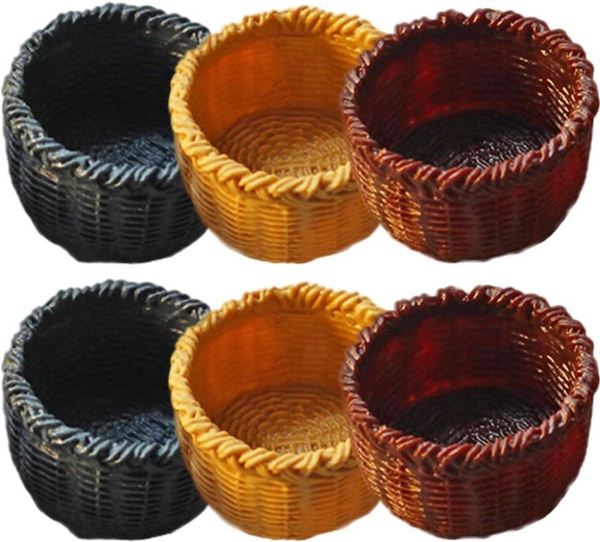 Allecto plus - Gevlochten mini-manden voor poppenhuis 1:12 - Set van 6 - Knutseldecoratie accessoires