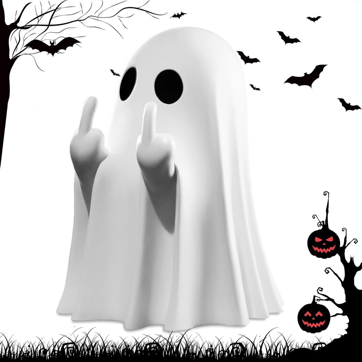 Allecto plus - Halloween decoratie spookbeeld middelvinger geesten woonkamer boekenplank - Griezelige geestfiguren en horrordecoratie voor Halloween sfeer - Schattig Halloween beeldje met spookfiguur met 75 tekens.