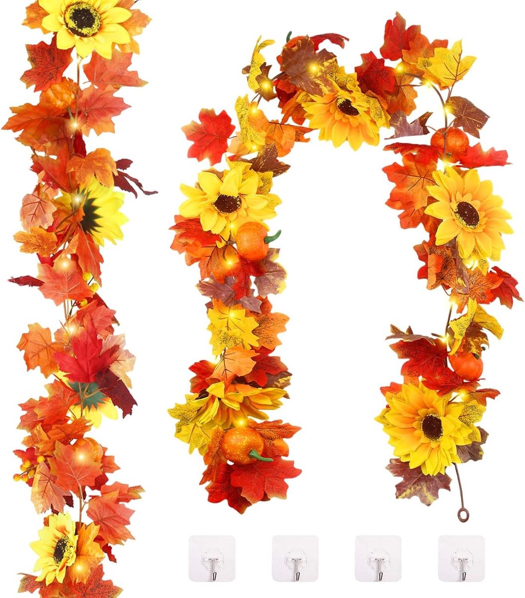 Allecto plus - Herfst slingersets - Decoratie met zonnebloemen en pompoen - 175cm - Halloween decor - Feestslinger voor tafels, bogen en haarden