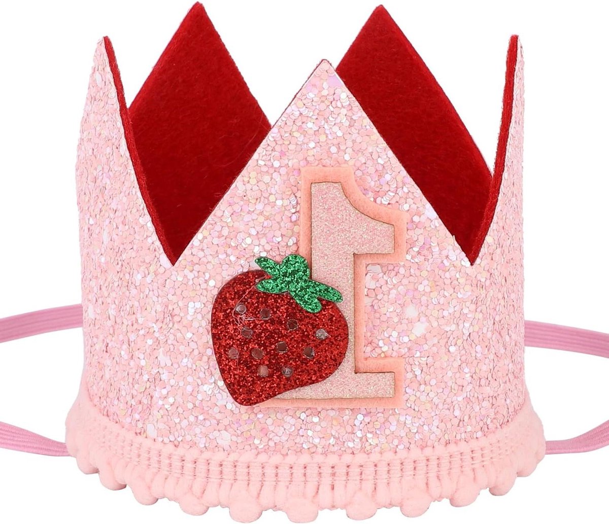Allecto plus - Schattige Roze Aardbeienkroon voor Meisjes 1e Verjaardag - Foto-Accessoires en Decoratiebenodigdheden