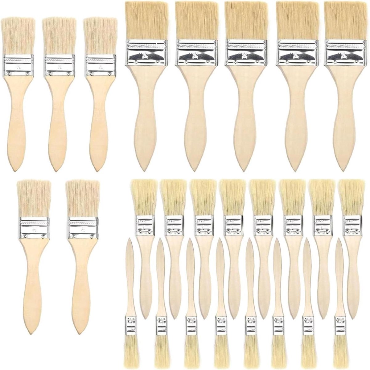 Allecto plus - Set van 26 penselen voor houten kwasten, muurschilderij, schilderen, olieverf, verf, lijm - geschikt voor decoratie, schilderen