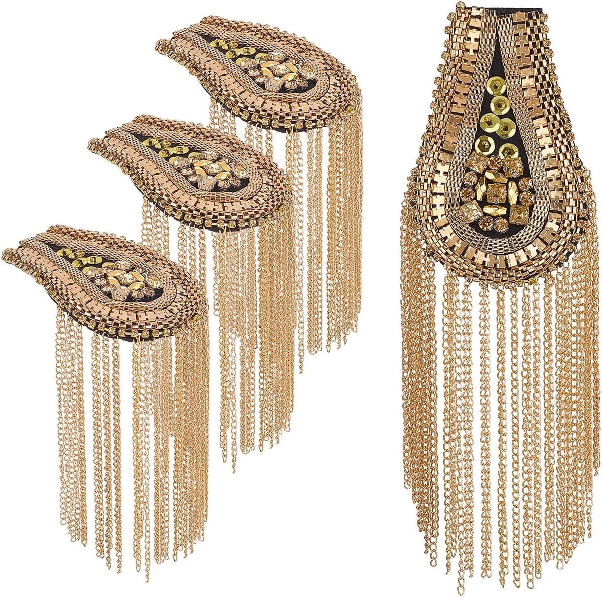 Allecto plus - Set van 4 epauletten met metalen kwasten en gouden strassparels - Schoudervullingen met schakelkettingen en pennen - Decoraties voor mannen