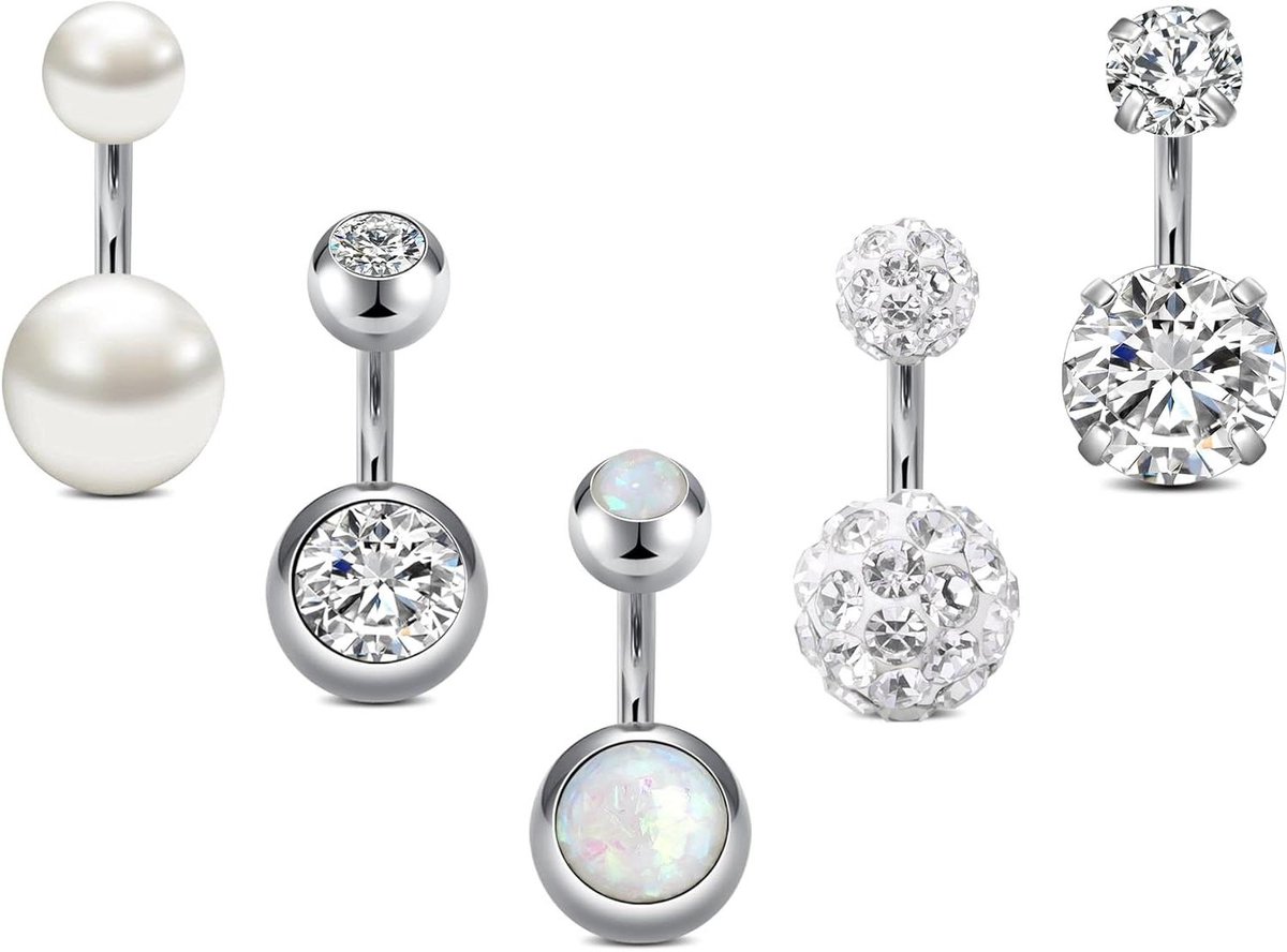 Allecto plus - Set van 5 navelpiercings voor dames in verschillende maten
