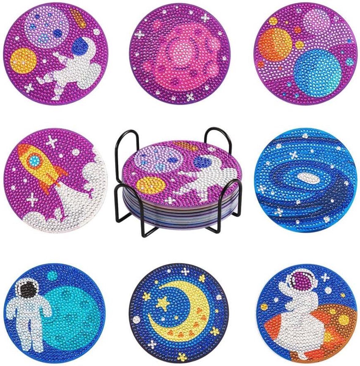 5D Diamond Painting Onderzetter Set Ruimtethema met Onderzetterhouder - Bril Kunst en Ambacht Beginners