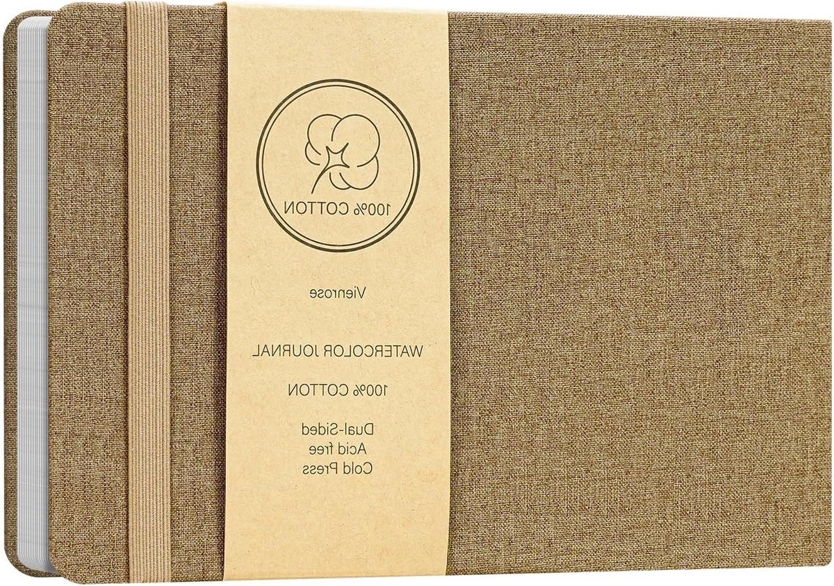 Allecto Premium - Aquarel schetsboek met katoenpapier voor mengtechnieken - 21 x 14 cm - 1 verpakking bruin