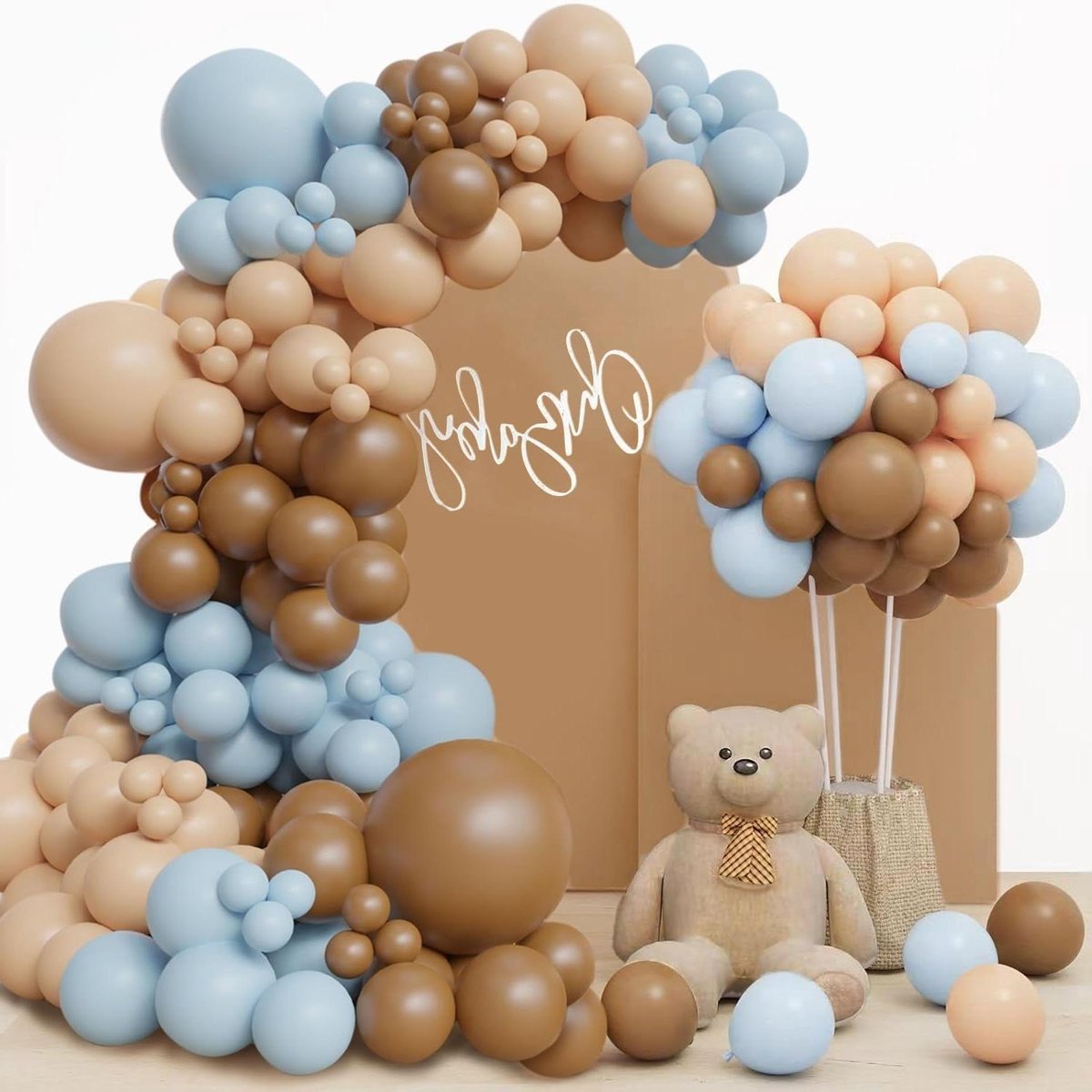 Allecto Premium - Ballonnenboog Set - Decoratie voor Babyshower en Verjaardagsfeest - Blauw Bruin - 147 Stuks - Boho en Pastel - Neutraal Themafeest - Kinderfeestje Versiering