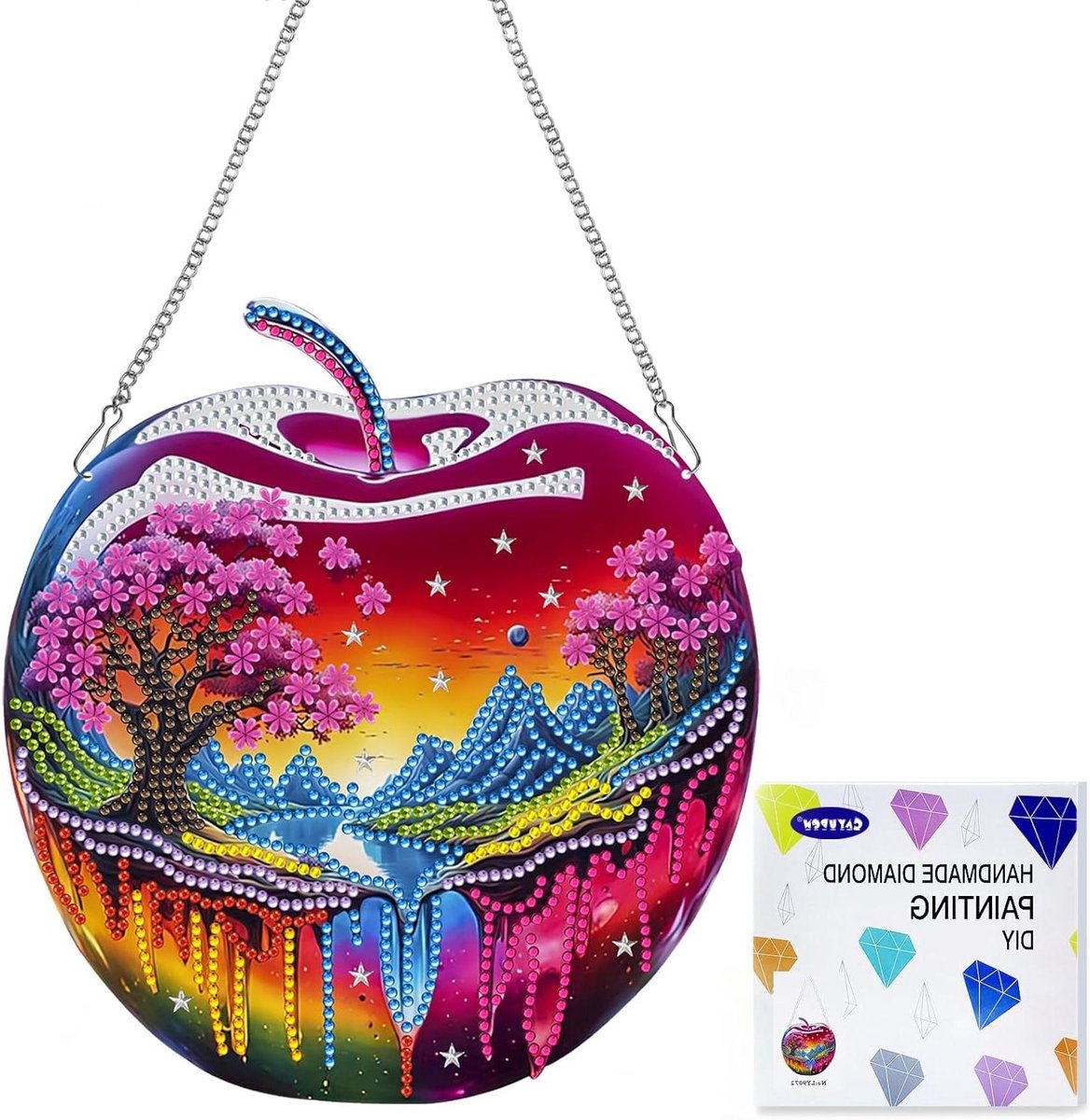 Allecto Premium - Diamantschilderij Hanger Kit 5D - Apple Deurhanger met Ketting - DIY Diamant Acryl Suncatcher - Ambachtelijke Kit - Diamond Painting Wand Hanger - Raam en Tuin Decoratie - Geschikt voor Kinderen en Volwassenen