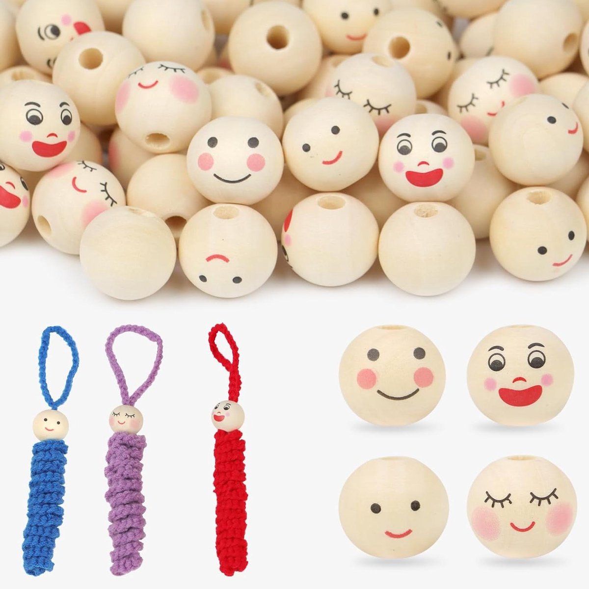 Allecto Premium - Houten Kralen 20mm met Gat voor Boekenleggers - 120 stuks - 4 Stijlen