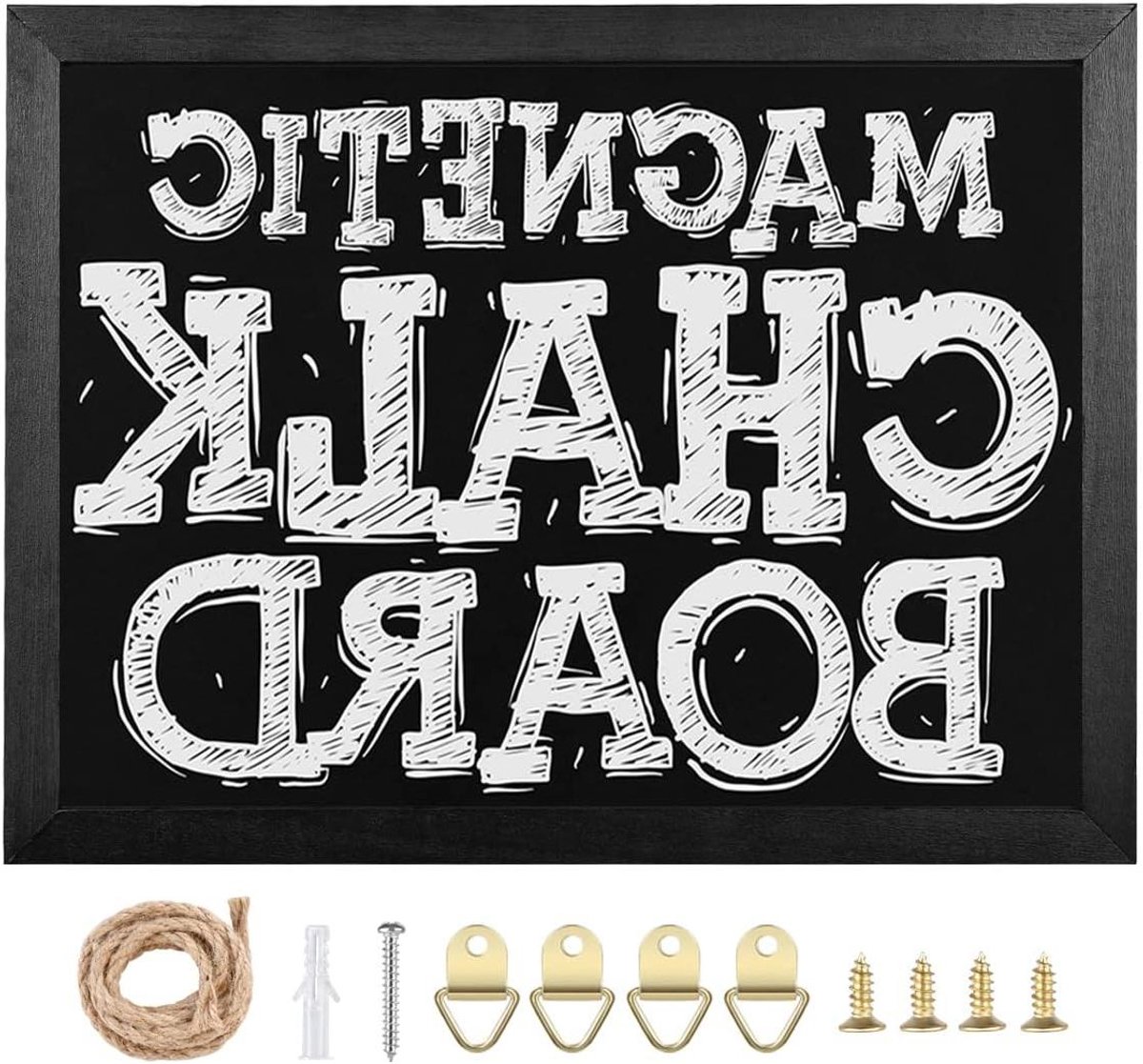 Allecto Premium - Magnetisch krijtbord 30 x 40 cm met houten frame en magneetverzamelplank, geschikt voor verticaal of horizontaal ophangen - inclusief henneptouw