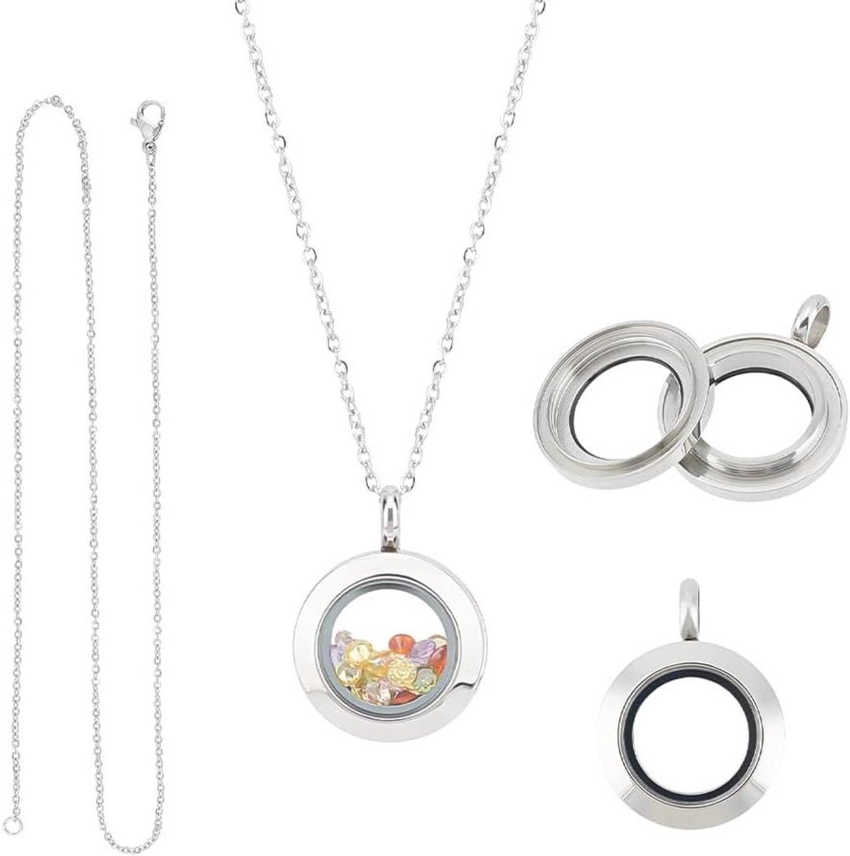 Allecto Premium - Medaillon Hangers met Glazen Foto - RVS Fotolijst Boeket - Ketting Sieraden Maken