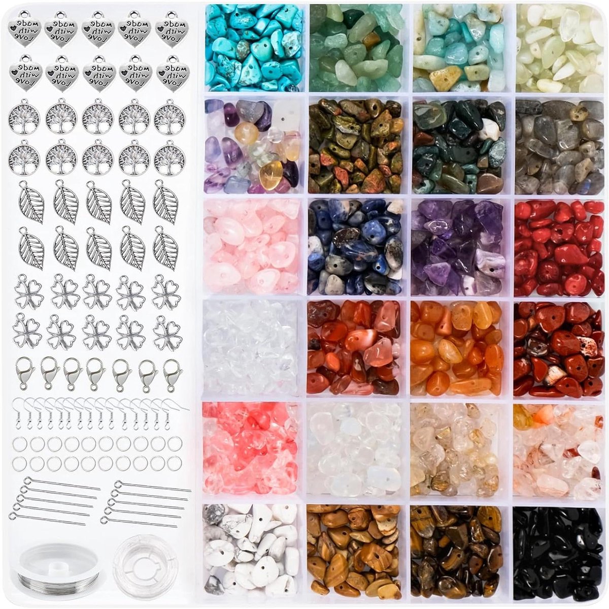 Allecto Premium - Zelf sieraden maken set met 24 kleuren edelsteenkralen