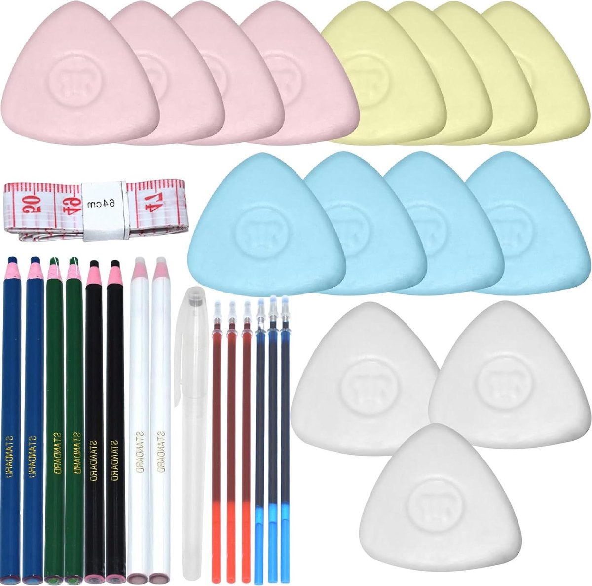 Allecto Premium - Kleermakerskrijt Set 31 stuks - Kleurrijk Kleermakerskrijt met driehoeksvorm - Wateroplosbare Kleermakerskrijt Markers - Stofkrijt voor Naaien Quilten Ambachten - Markering van Diverse Stoffen