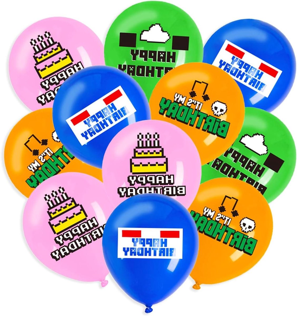 Allecto plus - 16 stuks pixelballonnen verjaardagsdecoratie 30 cm pixelmotief kinderverjaardagsballonnen - Happy Birthday-ballonnen - Miner Game thema - Gamer-latexballonnen