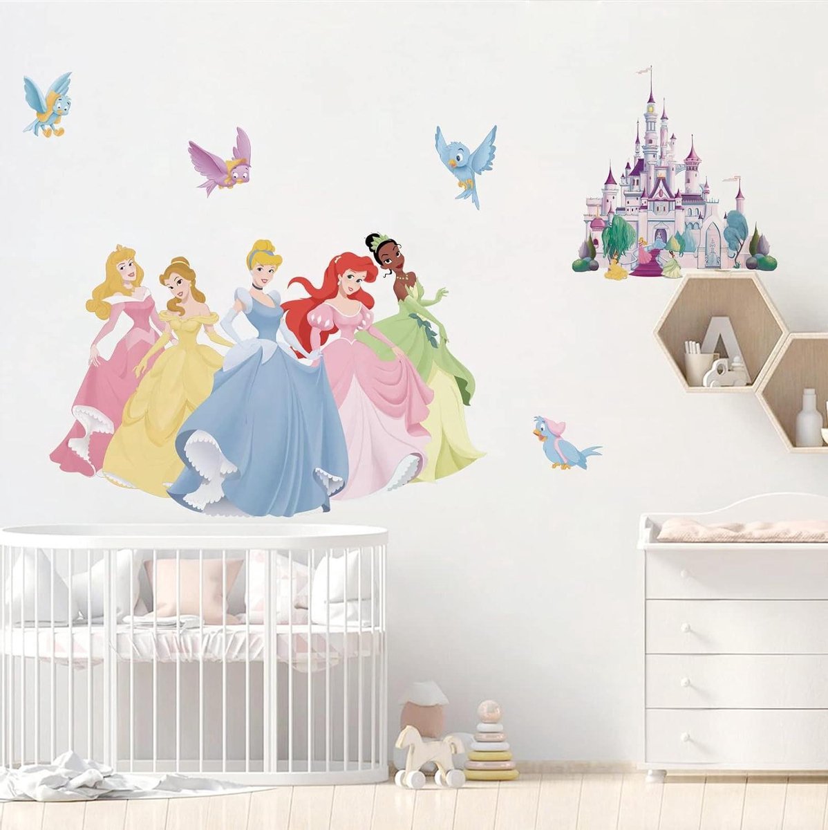 Allecto plus - Muurstickers Prinses Kasteel voor Meisjes Slaapkamer - Muur Kunst Stickers Kinderen Baby - Kinderkamer Muurdecoratie Gladde Ondergrond - Roze Themaposter