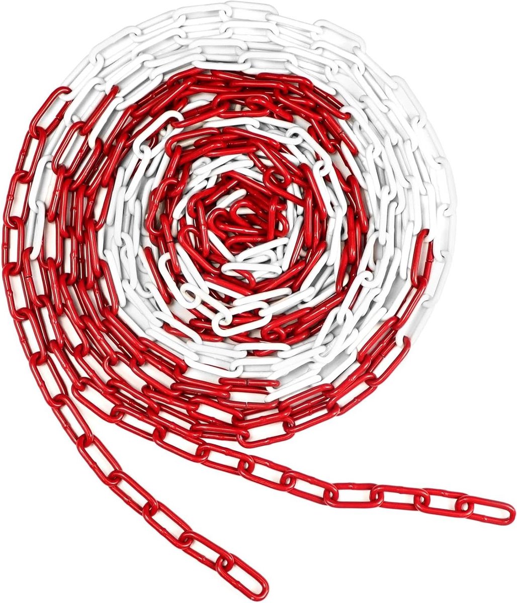 Allecto plus - Stalen Waarschuwingsketting 10 meter in Rood-Wit, Ø 5mm Gegalvaniseerd Staal