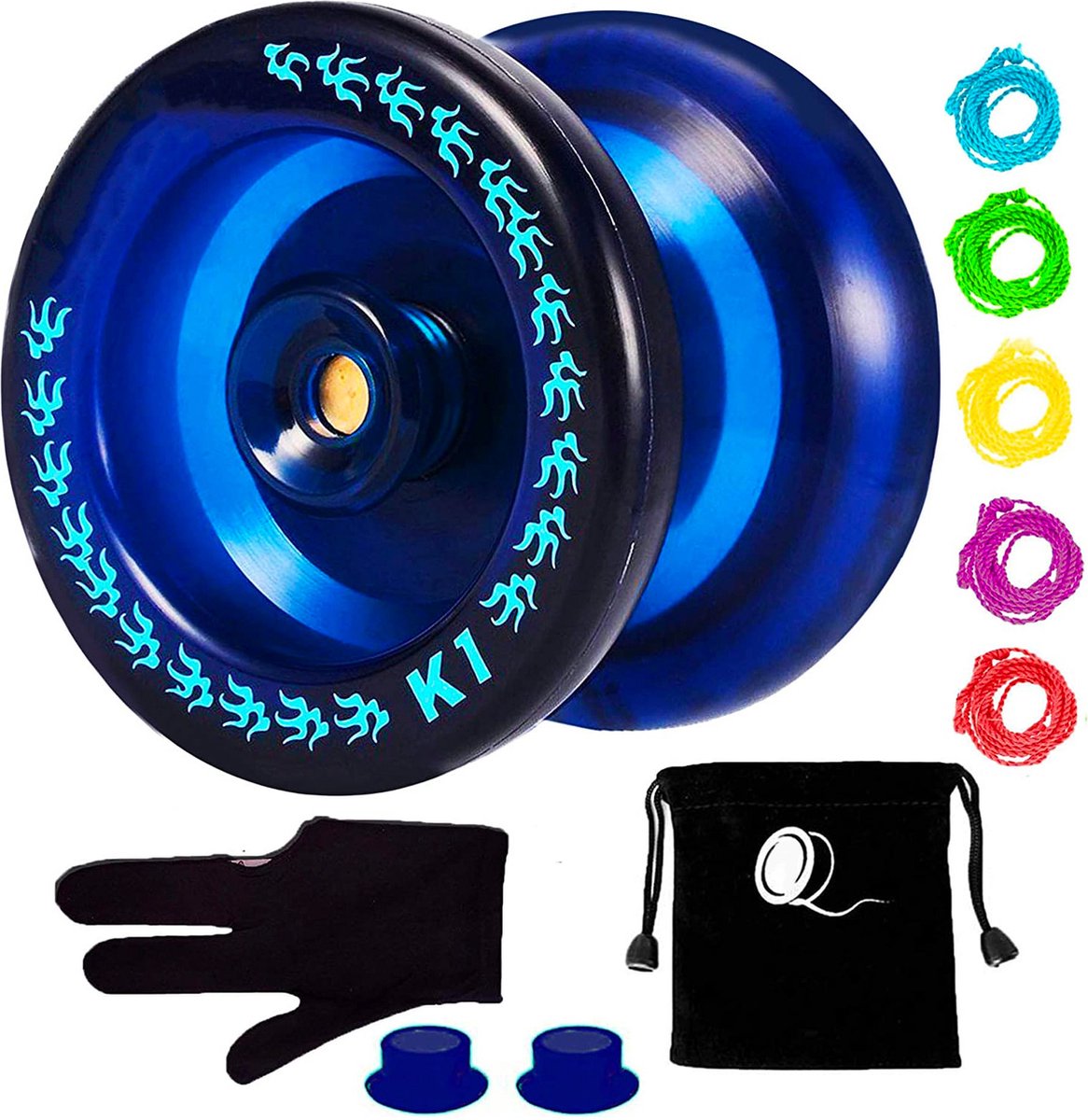 Allerion Jojo Set –Kunststof Yoyo – Inclusief Zakje, Draad, Jojo Handschoen - Blauw