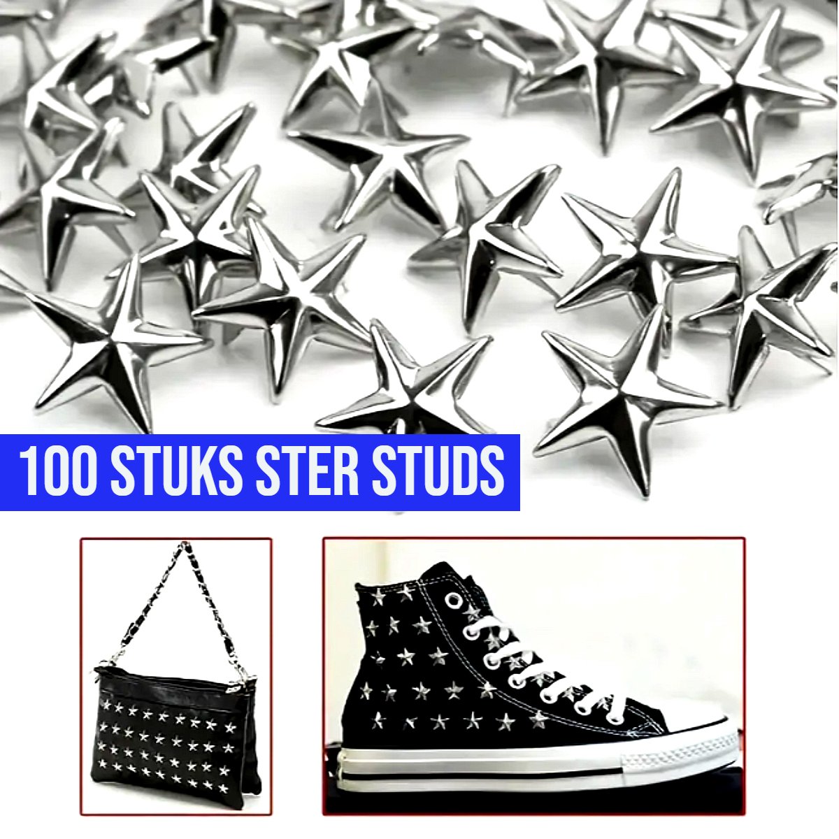 Allernieuwste.nl® 100x Zilveren Ster Studs - 1.5 cm - Metaal - Kleding, Schoenen, DIY Versiering %%