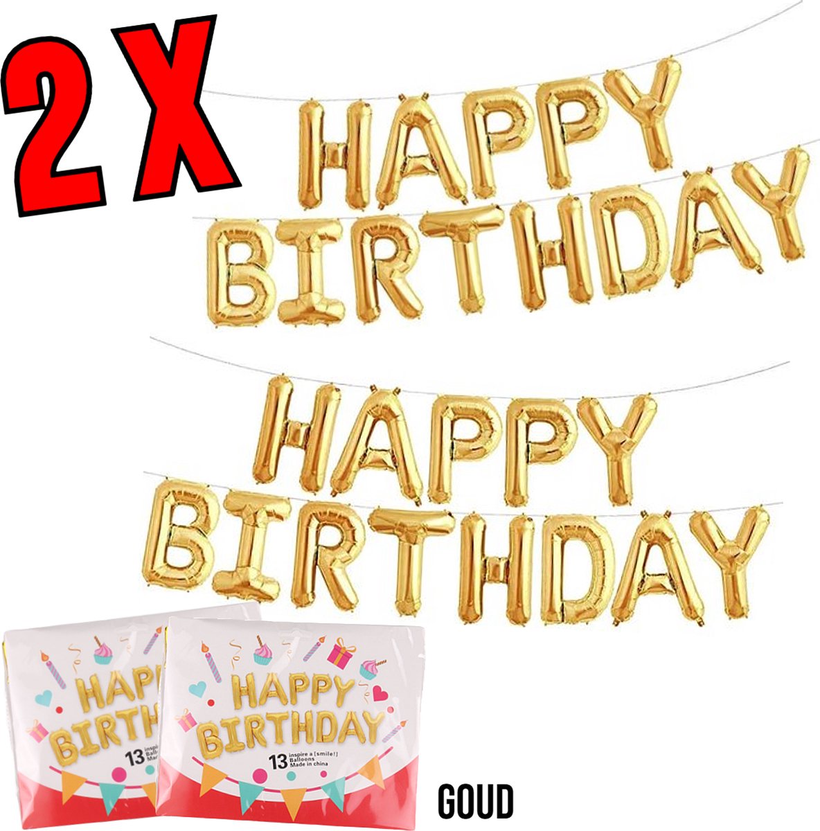 Allernieuwste.nl® 2 SETS Happy Birthday Ballonnen Zilver - Feest Versiering Verjaardags Folie Ballonnen Feest Decoratie Slinger Goud - 2 sets