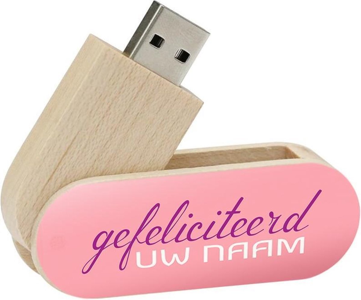 Gefeliciteerd usb stick met naam 8gb hout twister model 1006 – verjaardagscadeau vrouw, verjaardag cadeau, cadeau voor haar verjaardag, leuke verjaardag cadeaus