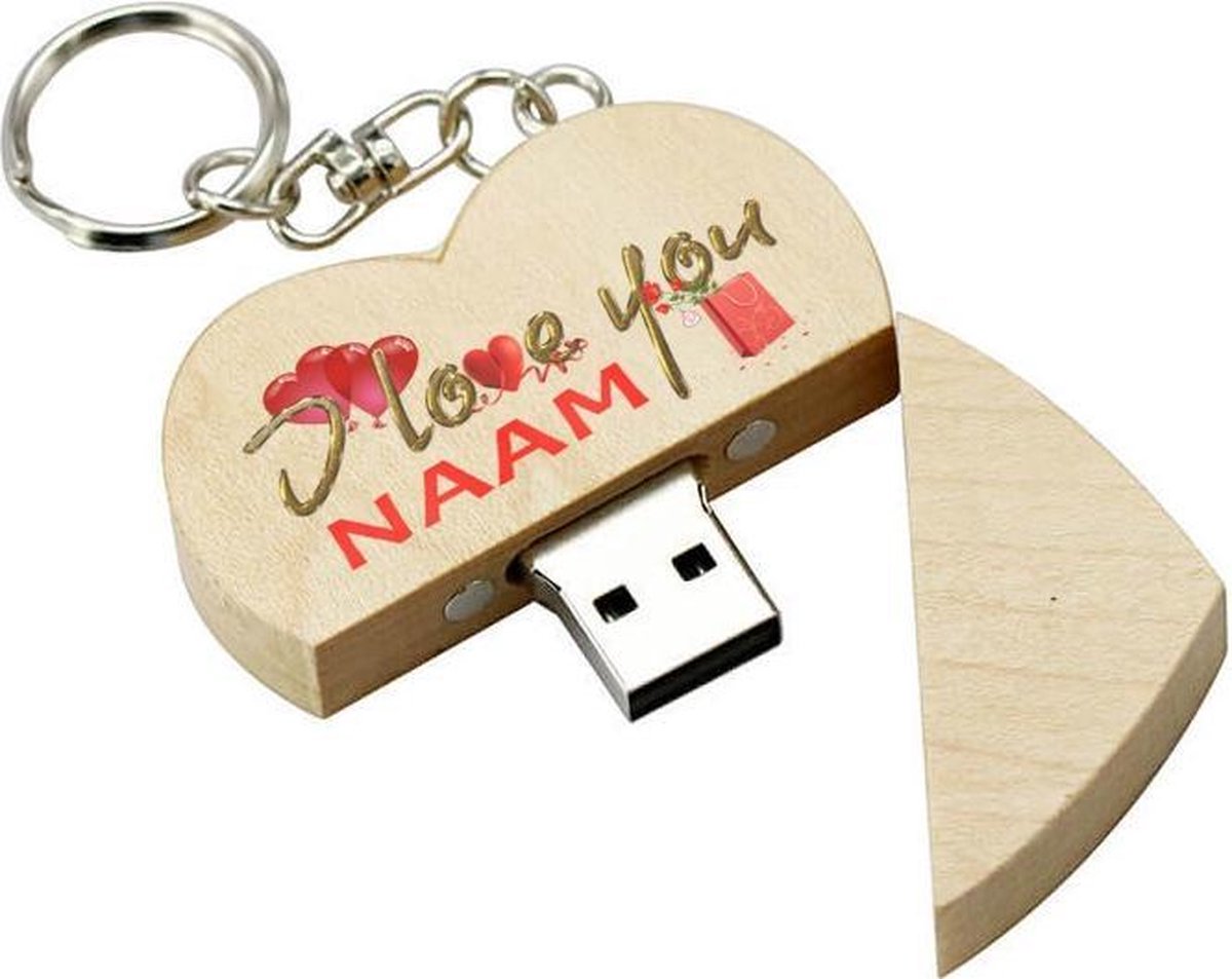 Valentijn cadeau hout hart usb stick met naam 32gb - model 1009 - Valentijnsdag cadeau, Valentijnscadeau voor haar, Liefde cadeau, Liefdescadeau