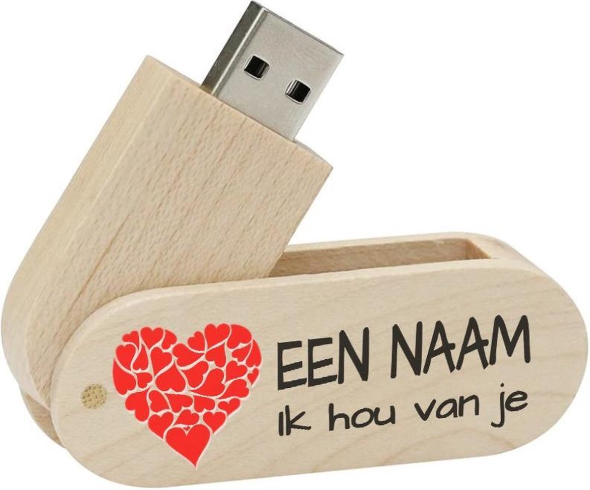 Valentijn cadeau hout twister usb stick met naam 64gb model 1000 – hartje Valentijnsdag cadeau, Valentijnscadeau, Liefde cadeau, Liefdescadeau